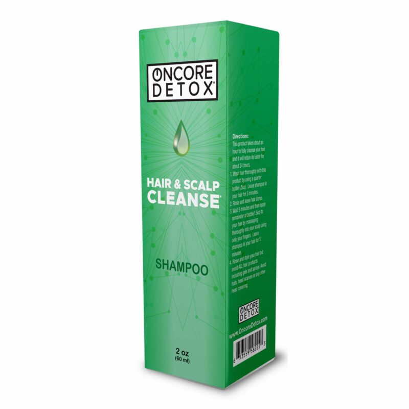 Side panel of the Oncore Detox Hair and Scalp Cleanse carton showing the four-step directions