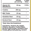 Oncore Detox Cleanse Ingredients Label Supplement Facts panel for the Oncore Detox Toxin Cleanse soft gel, listing vitamin B-2, creatine, milk thistle, dandelion root and burdock root